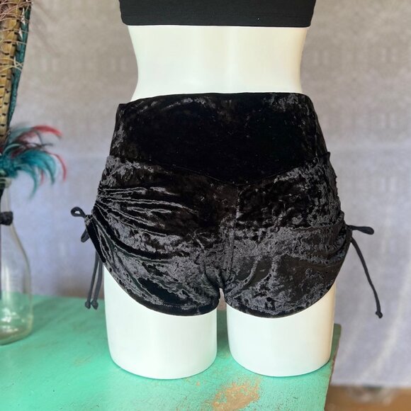 Black Velvet Cinch Shorts - New - Warrior Within Designs - Picture 2 of 3